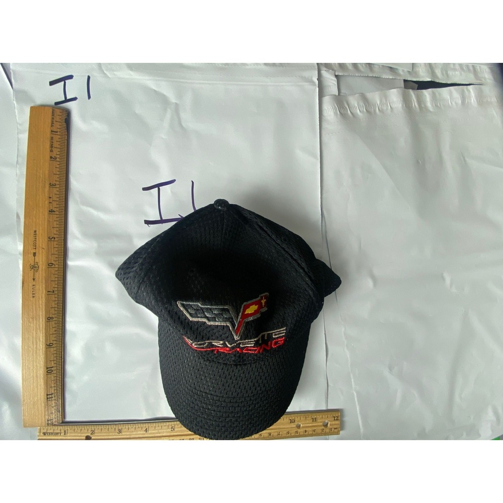 Black Chevrolet Corvette Racing Embroidered Mesh Flex Fit Baseball Cap Hat